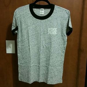 NWOT Victoria's Secret PINK Ringer Tee Gray Sz S